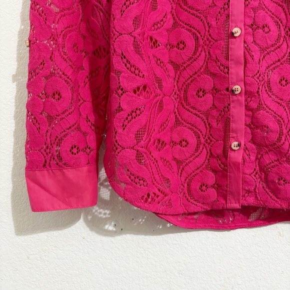 Anthropologie Maeve Slim Lace Button Down Shirt in Pink - Picture 7 of 10